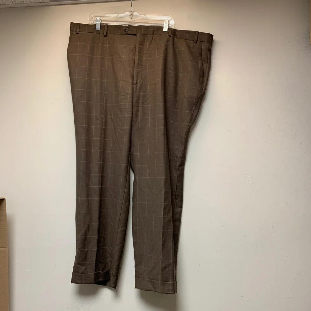 Paul Fredrick 3-Piece Suit Mens 46R Brown Windowpane Wool Blazer Vest Pants Exc